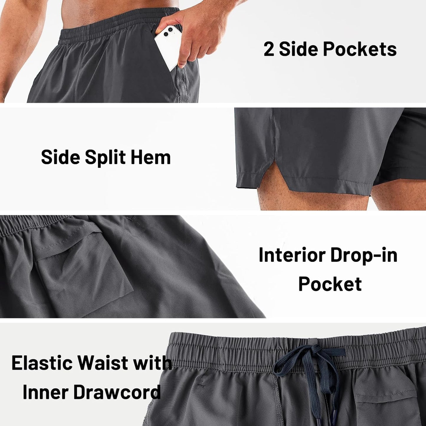 Men'S Workout Running Shorts Quick Dry Active 5 Inches Shorts with Pockets, Lightweight, Breathable