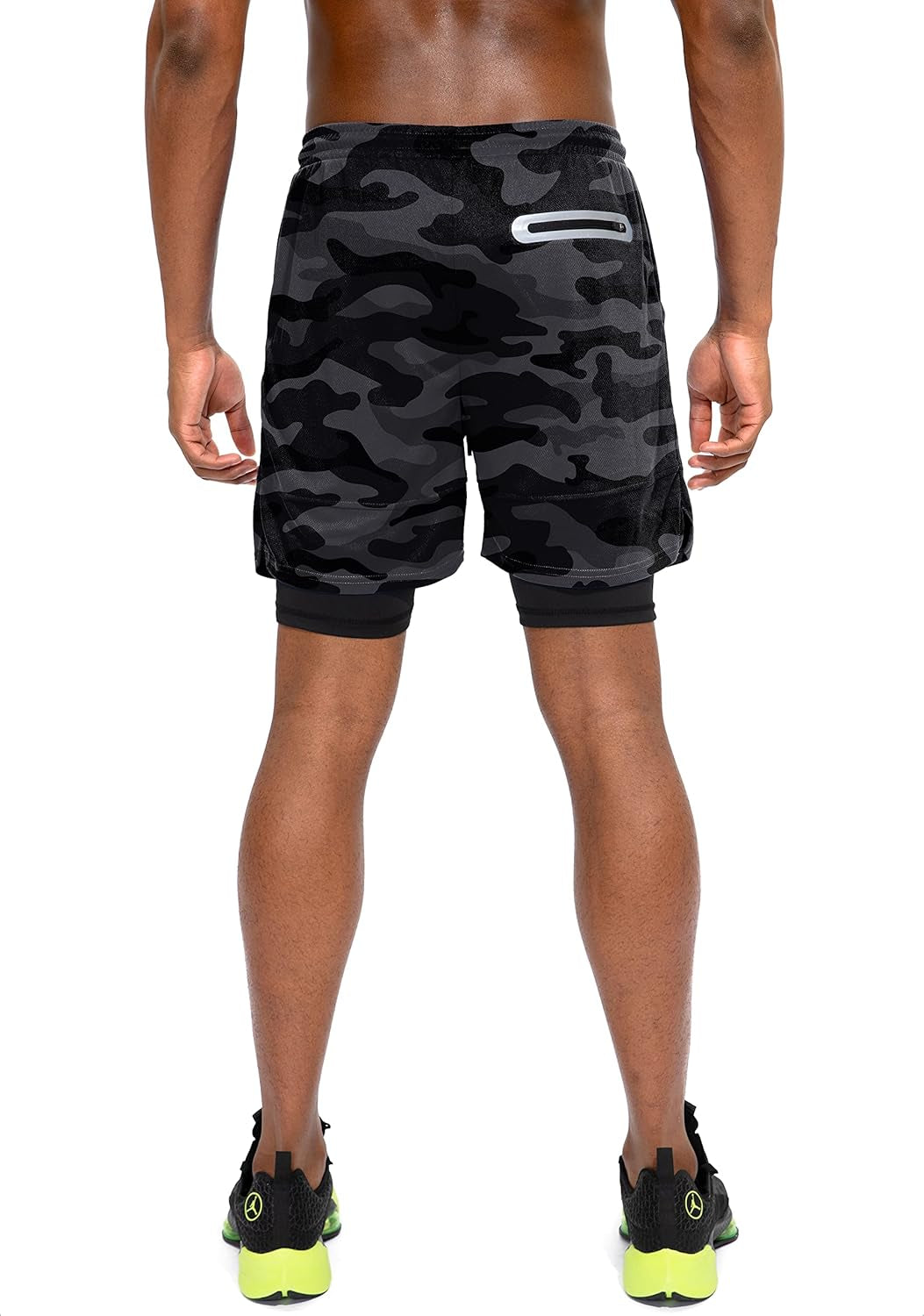 Men'S 2 in 1 Workout Running Shorts with Phone Pocket Quick Dry Athletic Gym Shorts for Men with Zippered Pocket