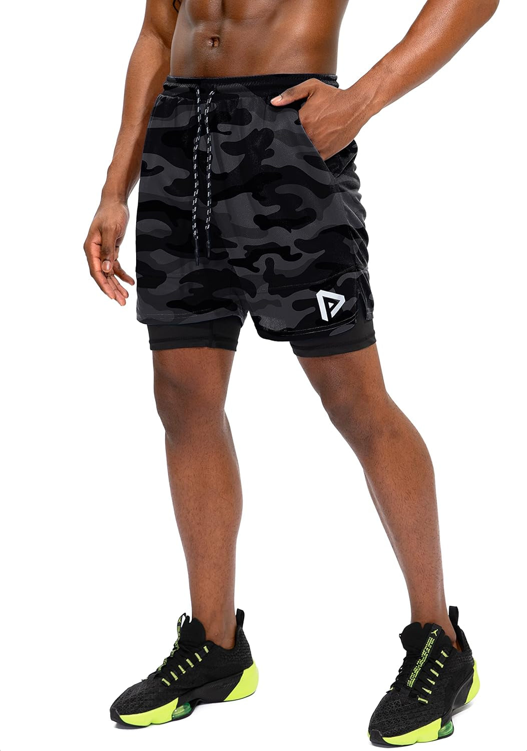 Men'S 2 in 1 Workout Running Shorts with Phone Pocket Quick Dry Athletic Gym Shorts for Men with Zippered Pocket